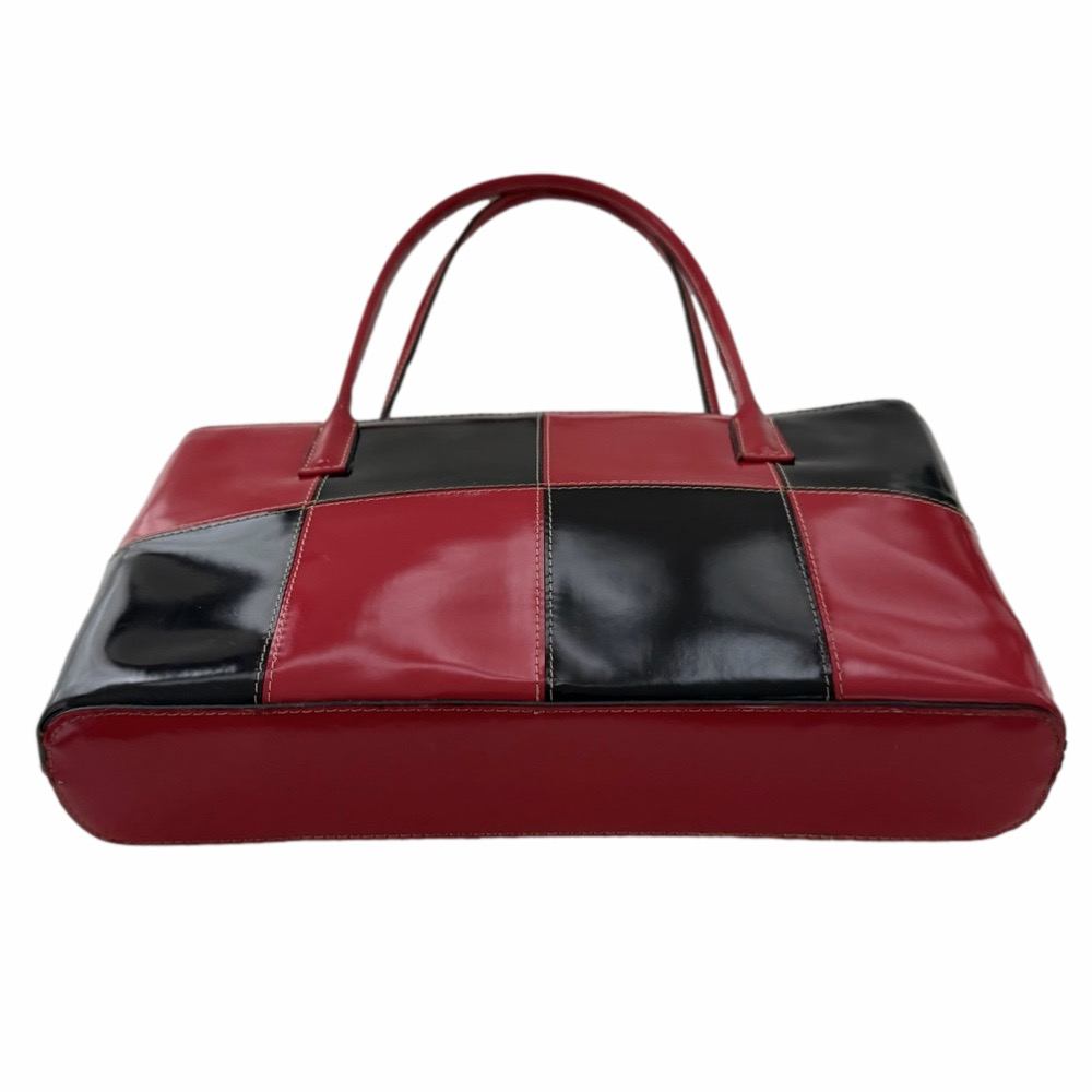 Vintage Red Black Checkerboard Faux Patent Leather Purse Shoulder Bag Colorblock - Picture 4 of 12